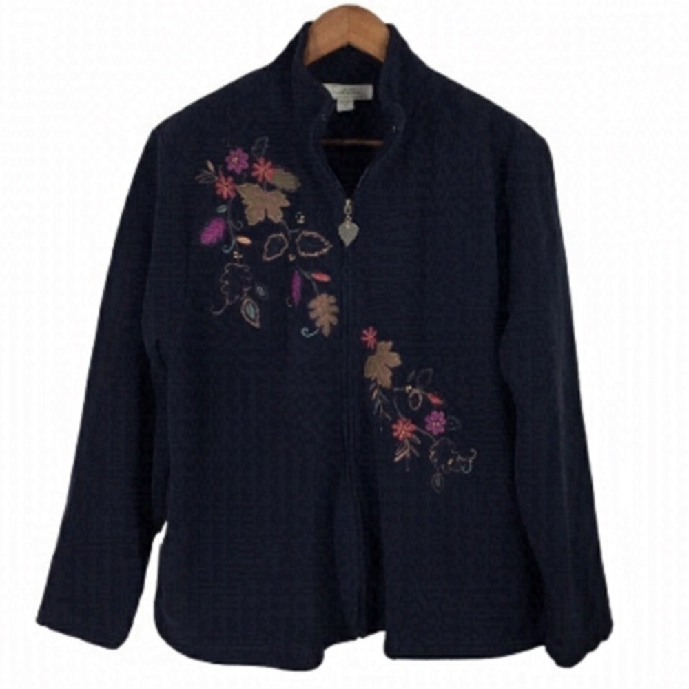 Tradition Country Collection Navy Blue Floral Embroidered Cottage Jacket XL 18